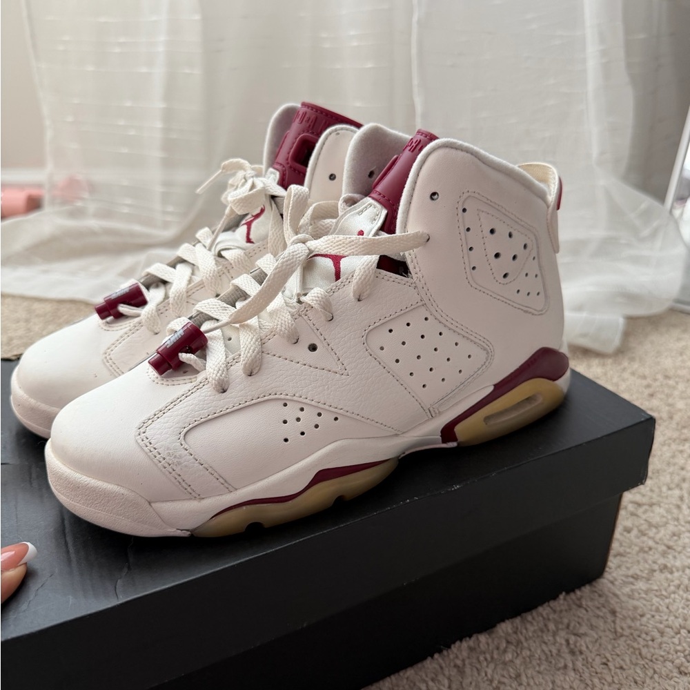Jordan White and Red High-Top Sneakers